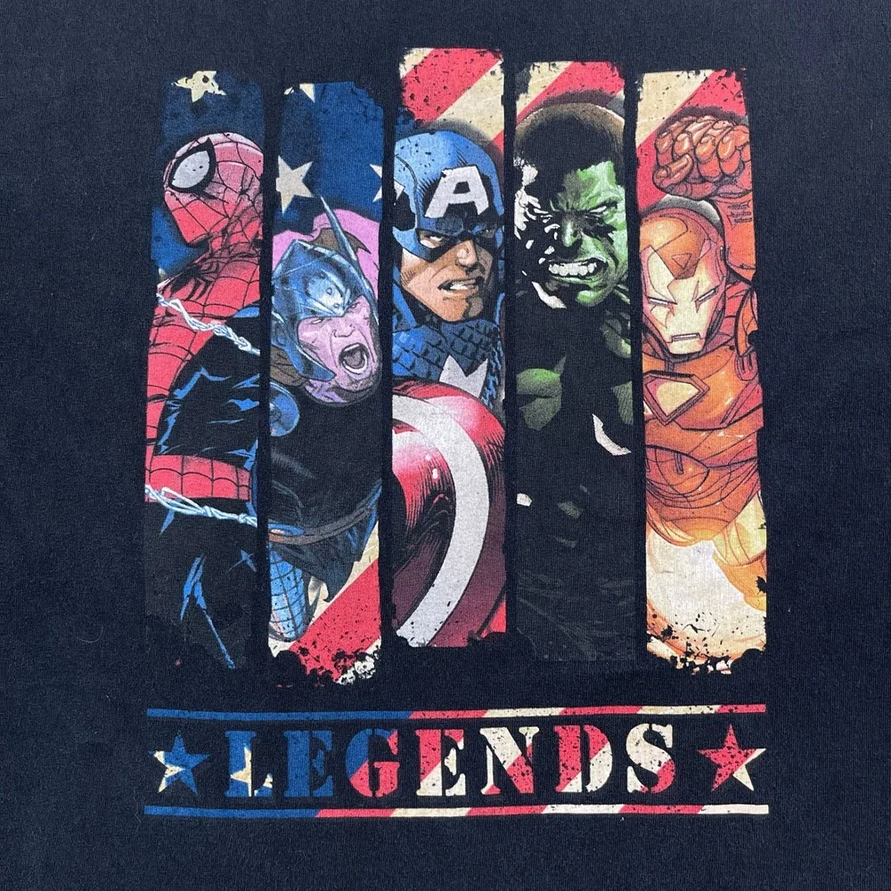 Marvel Avengers Shirt Mens XL Black Legends Graphic Tee Spiderman Hulk Iron Man